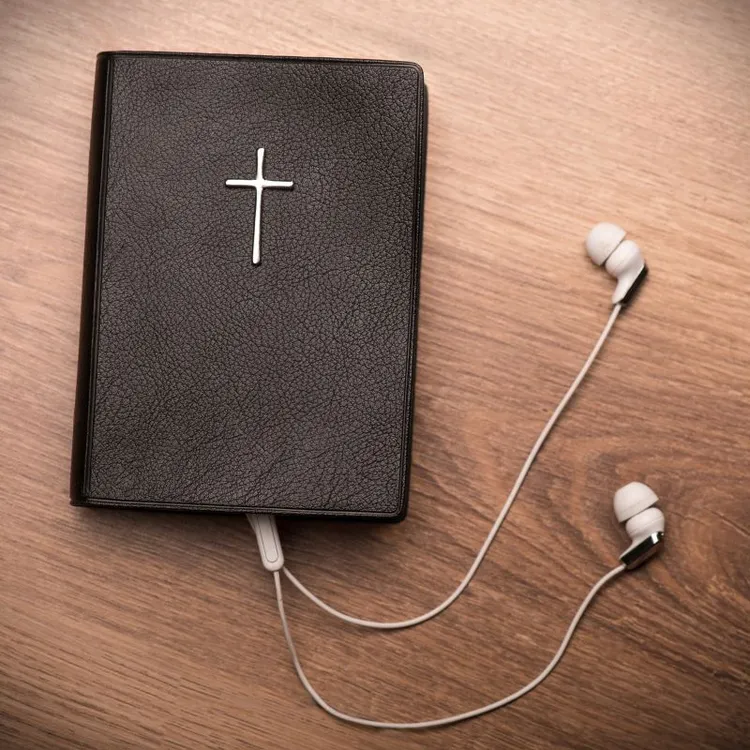 Alkitab dengan headphone